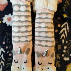 Cute Pink and Gray Unicorn Socks